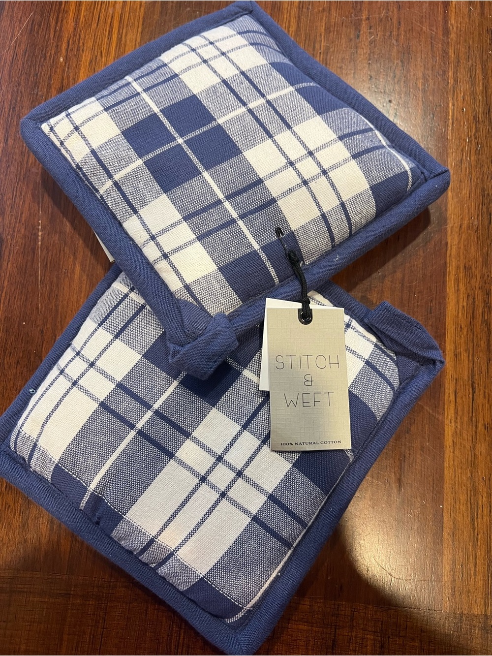 Home Essentials Blue and White Plaid Pot Holder Set
